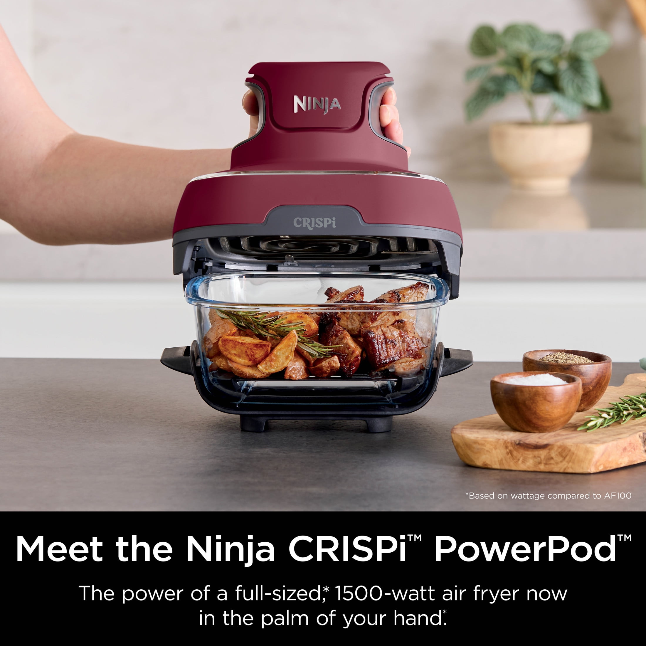 Ninja Crispi Glass Air Fryer 4-Qt, 3-in-1, Air Fry Recrisp, Portable, Dishwasher Safe, FN100RD Red