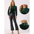 thumbnail image 2 of DARING DIVA Women's Stand Collar Elegant Velvet Long Sleeve Tops S Dark Green, 2 of 6