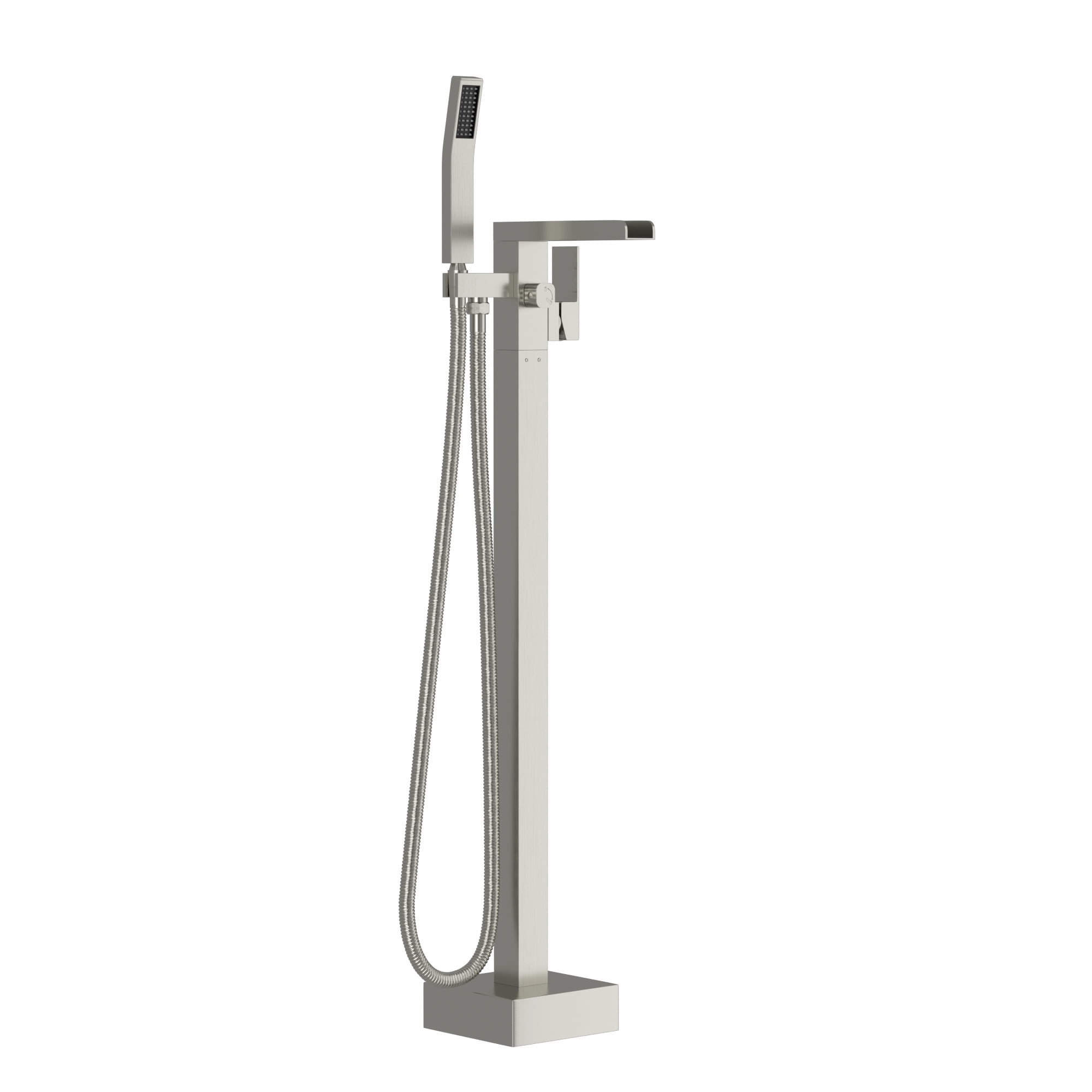 Freestanding Bathtub Faucet Waterfall Tub Filler Brushed Nickel Floor Mount Brass Bathroom Faucets with Hand Shower