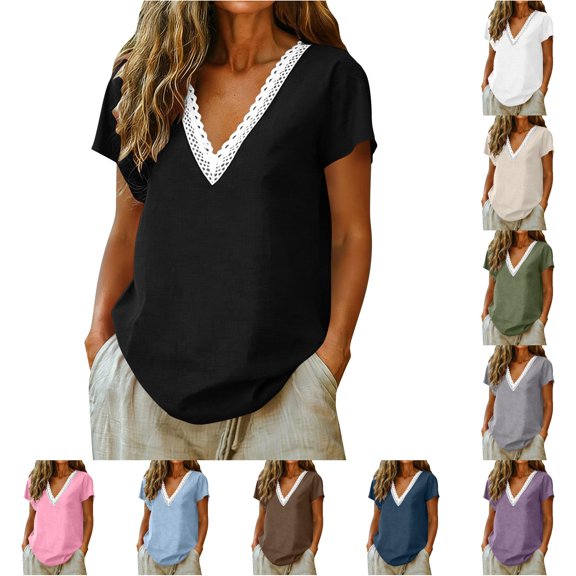 Womens T Shirt V Neck Tshirt for Womens Summer Tops Basic Athletic Tops for Women