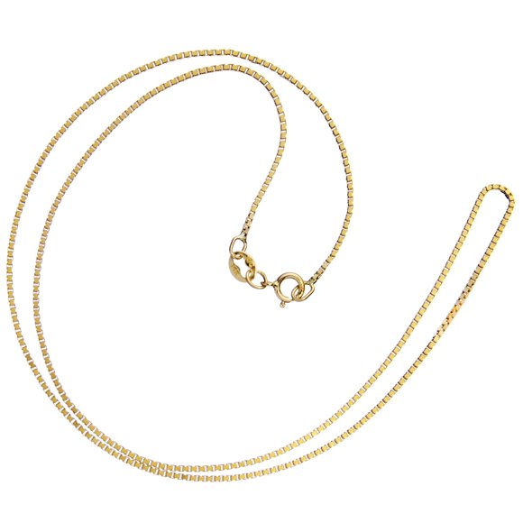 14K Solid Yellow Gold Necklace | Box Link Chain | 16 Inch Length | 1.0mm Thick | With Gift Box
