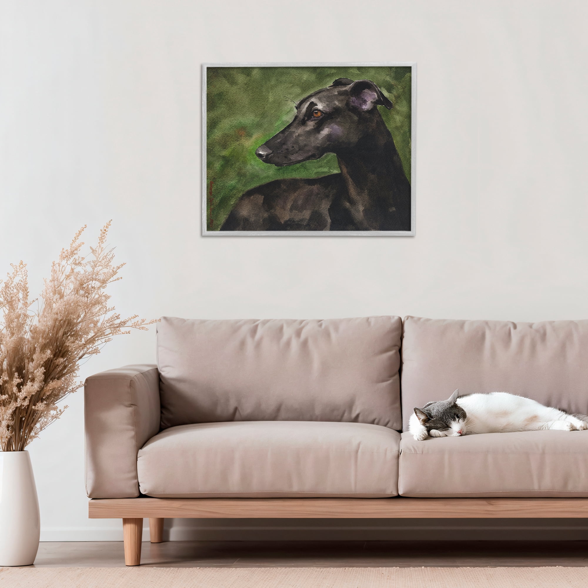 Stupell Industries Black Greyhound Portrait Gray Framed Giclee Art, design by George Dyachenko