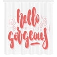 thumbnail image 3 of Hello Gorgeous Shower Curtain, Pretty Bold Bubbly and Encouraging Cursive Typographic Pattern, Fabric Bathroom Set with Hooks, 69"W X 84"L Extra Long, Burnt Sienna and White, by Ambesonne, 3 of 3