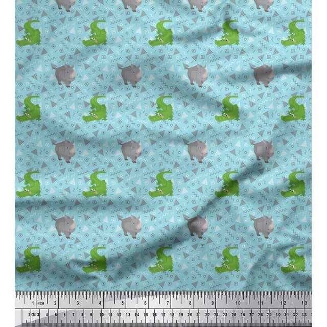 Soimoi Velvet Fabric Geometric Shapes,Crocodile & Rhinoceros Kids Decor Fabric Printed Yard 58 Inch Wide