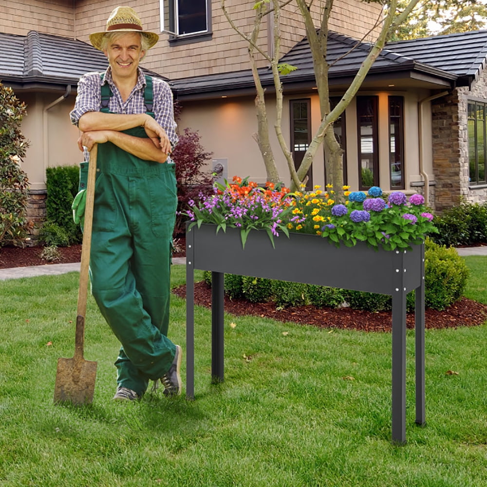 GVN Outdoor Raised Garden Bed, Yard Gardening Bed,Metal Raised Garden Bed with Legs and Drainage Hole for Vegetable Flower-40 x 11 x 31.5 inches