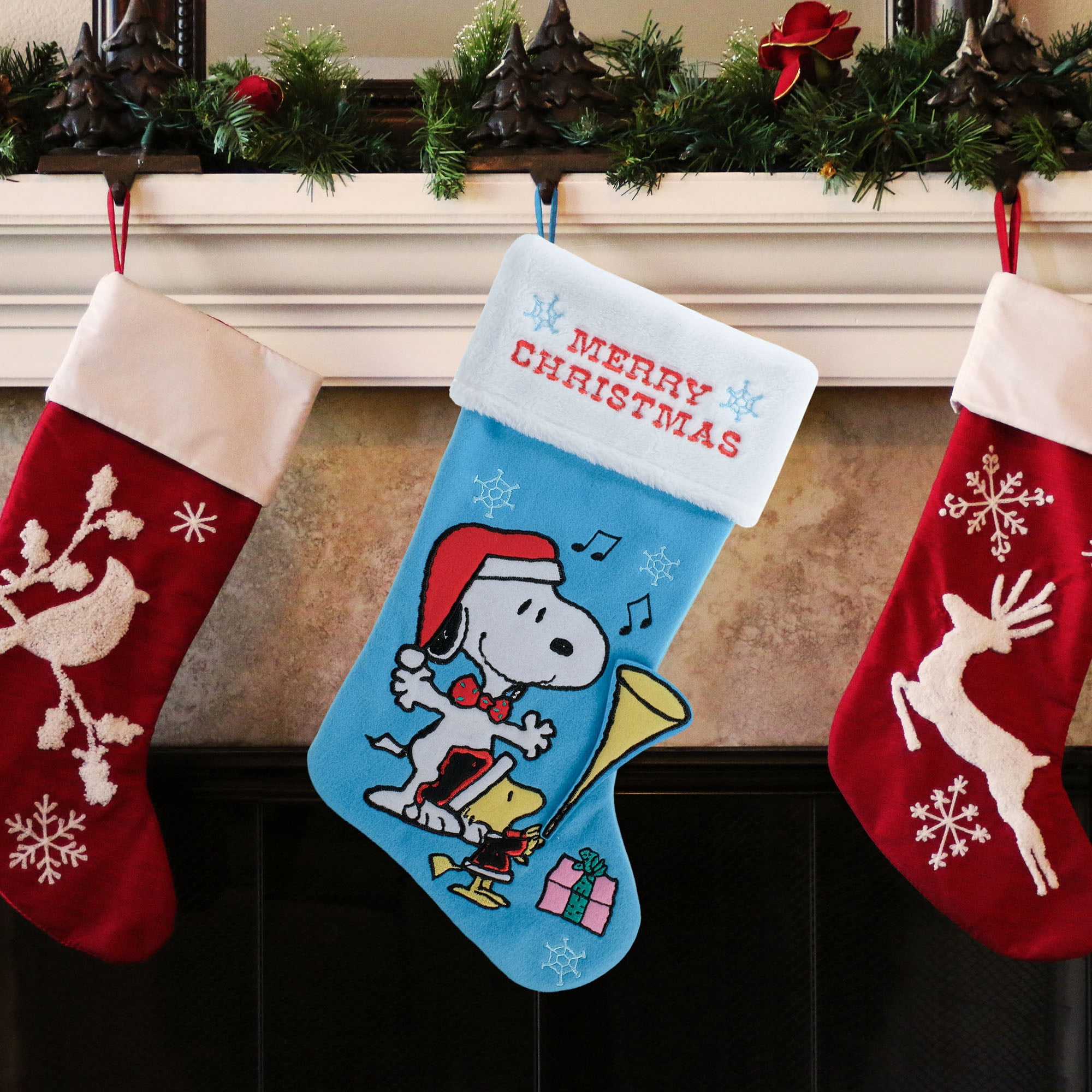 Peanuts Snoopy Christmas Applique Stocking – 20 Inch Holiday Mantel Display