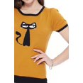 thumbnail image 2 of YEMAK Women's Short Sleeve Crewneck Cat Print Casual T-Shirt Sweater MK32004CAT-CAMEL/BLACK-M, 2 of 4