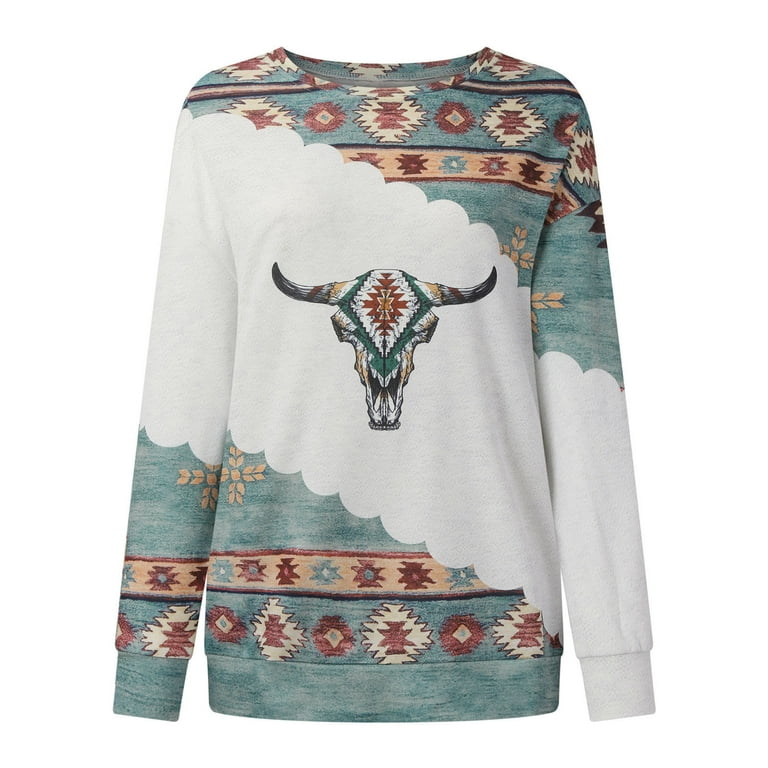Women's Aztec Half Zip Sweatshirt - Western Ethnic Pullover With Pockets, Long Sleeve