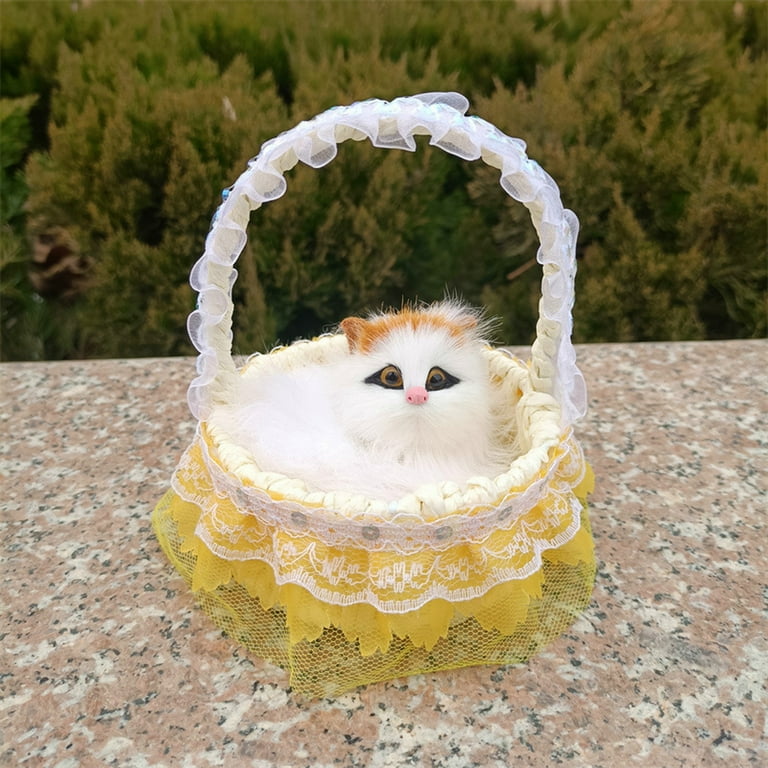 Kitem Realistic Cat Toy with Sound Portable Lace Flower Basket