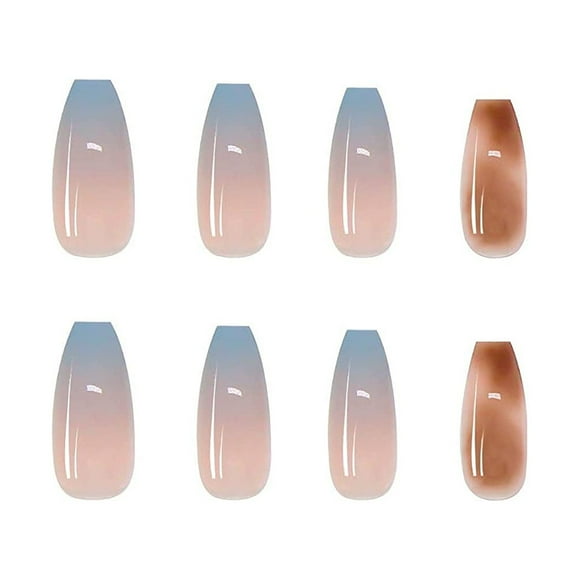 24Pcs Coffin Fake Nails, Gradient Glossy False Nails, Blooming Ombre Press on Nails, Full Cover Acrylic Nails for Daily Use