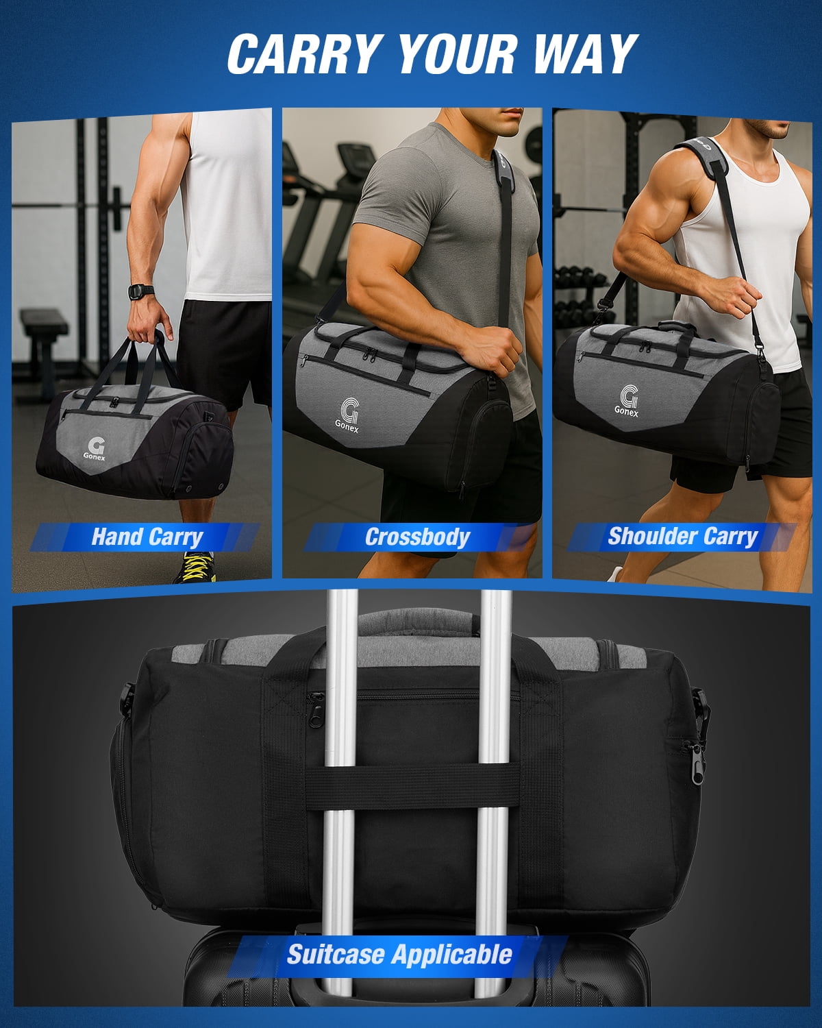 Gonex 30L Gym Bag for Men Women, Water-Resistant Sports Duffel Bag with Shoe Compartment & Wet Pocket for Fitness, Travel, Weekend Trips