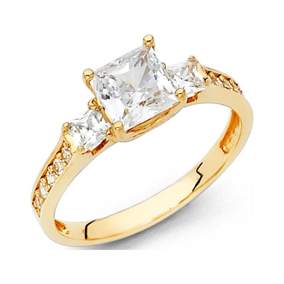 14k Yellow Italian Gold 1.45 ct CZ Princess & Round Engagement Ring