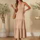 thumbnail image 3 of Pantalones de Vestido Casual para las Mujeres Estilo sin Mangas Sólido V Cuello Vendaje Vestido Largo, Camisas de Vestido Casual para las Mujeres Inspirado Bodycon Maxi de Verano, 3 of 6