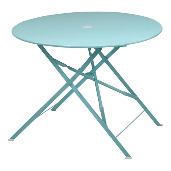 Carolina Classics  36" Folding Metal Bistro Table with Umbrella Hole in Teal