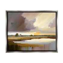 Stupell Industries Abstract Lake Painting Nature Painting Gray Floater Framed Art Print Wall Art, 21 x 17