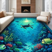 Flatwoven High Traffic Area Rug, Playful Sea Creature, Non Slip, Stain Resistant, Washable Area Rugs for Living Room, Bedroom(Blue, 4X6)