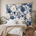 thumbnail image 3 of Navy Blue Beige Peony Tapestry for Bedroom Wall Hanging Tapestry, Vintage Floral Blossom Botanical Ceiling Backdrop Tapestries Poster Blanket Wall Decor for Teens Room Living Room Dorm 39" x 59", 3 of 8