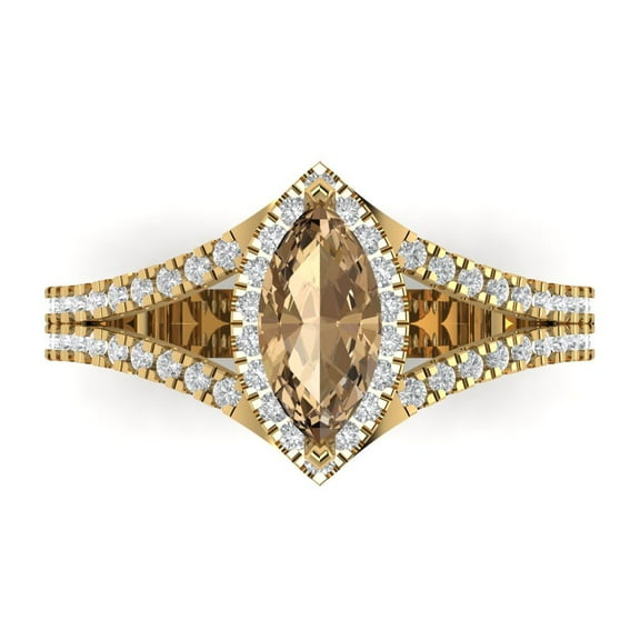 Clara Pucci 14K Yellow Gold 1.2ct Champagne Halo Ring for Women