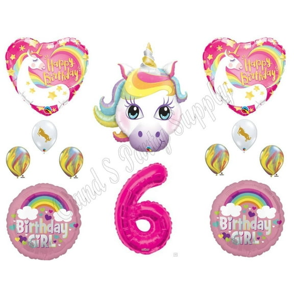 6th RAINBOW UNICORN Happy Birthday Party Balloons Decoration Pink Purple Girl