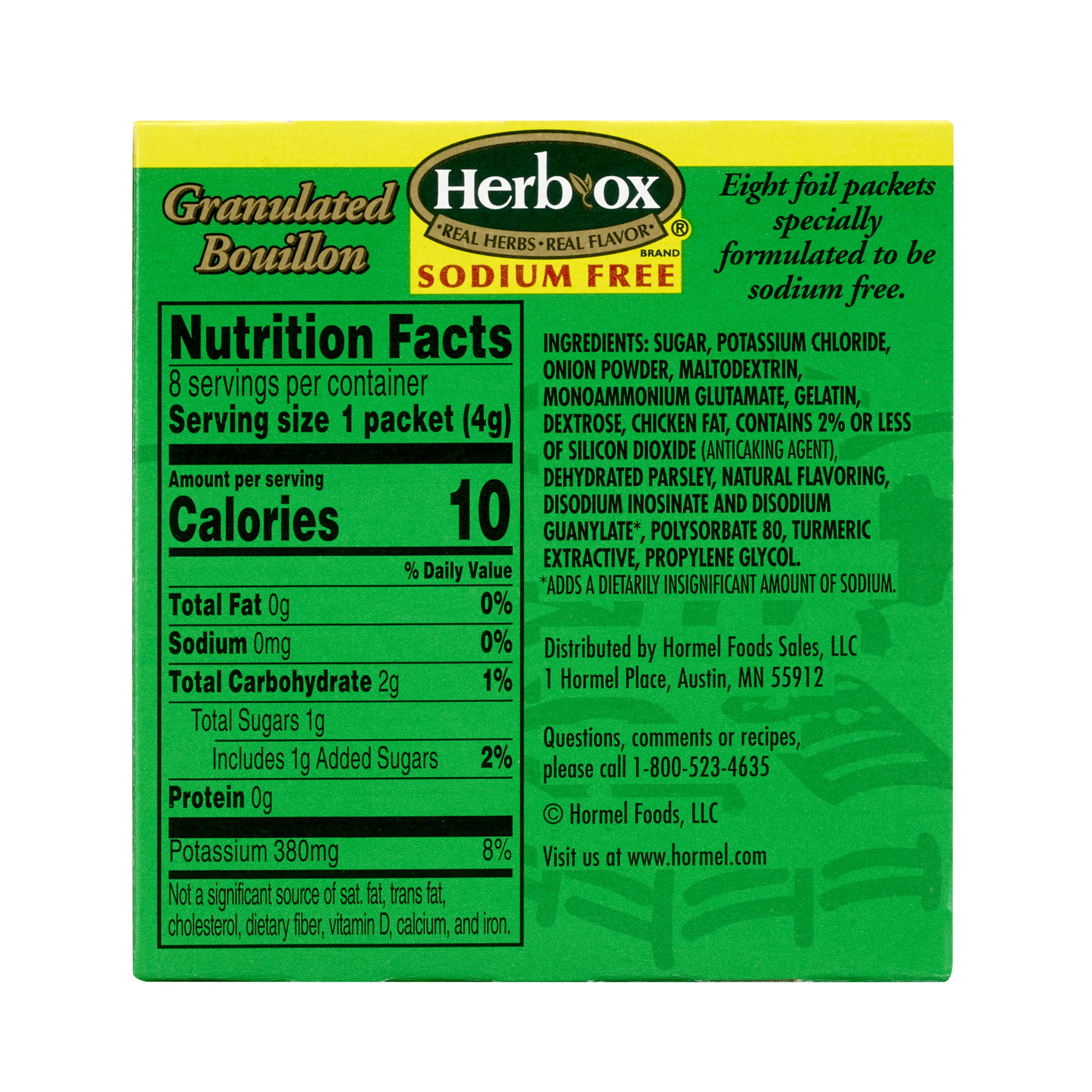 HERB-OX Instant Sodium Free Chicken Bouillon Packets, Shelf-Stable, 1.2 oz Paper Box (8 Packets)