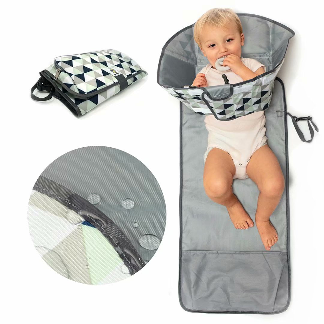 3-in-1 Diaper Clutch Changing Station SnoofyBee Portable Clean Hands Changing Pad Babies and Toddlers Grey Pink and Diaper-Time Playmat with Redirection Barrier for use with Infants