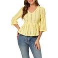 thumbnail image 5 of Allegra K Women's Peplum Top V Neck Long Sleeve Solid Lace Blouse, 5 of 6