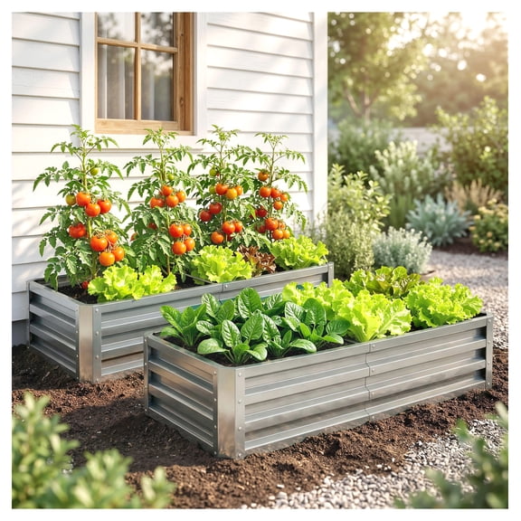 Galvanized Raised Garden Bed 4x2x1ft - Metal Planter Box for Vegetables, Flowers, Herbs - Silver Outdoor Gardening