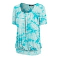 thumbnail image 2 of Made by Johnny Women's Tie dye Scoop Neck Short Sleeve Front Pleated Blouse Tunic Top S-3XL Plus Size XL AQUA, 2 of 4