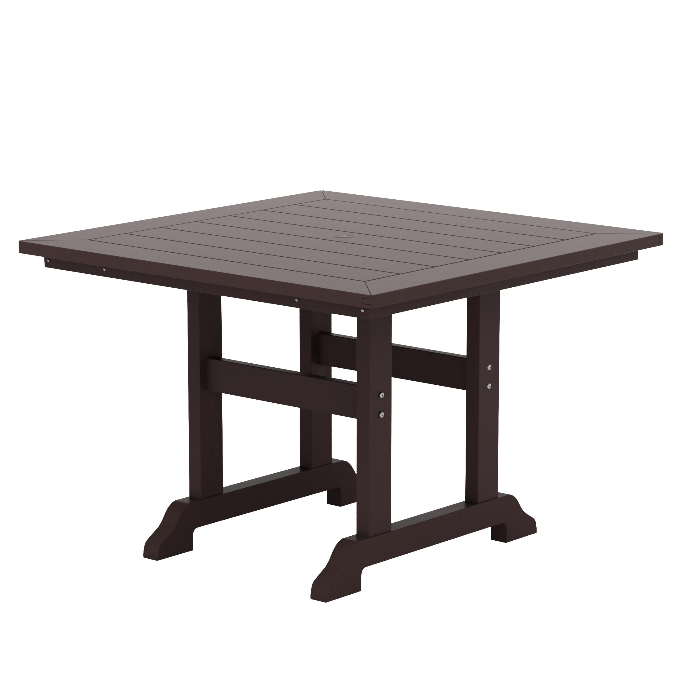 WestinTrends Ashore 5 Pieces Adirondack Patio Dining Set, All Weather Poly Lumber Slatted Modern Farmhouse Outdoor Furniture Set, 43" Trestle Square Table and 4 Adirondack Dining Chair, Dark Brown