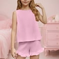 thumbnail image 4 of snilers Girls Summer Outfits Sleeveless T-Shirts and Elastic Waist Shorts Ruffle Clothing Sets 2 Piece Kids Clothes Set Size 5-15 Years, 4 of 9