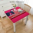 thumbnail image 2 of HAOXIT USA Flag Rectangle Tablecloth, Elastic Fitted Table Covers for square Tables, Decorative Tablecloths for , Camping, , , Several Different Crowds Thin Pink Line 60''x60'', 2 of 7