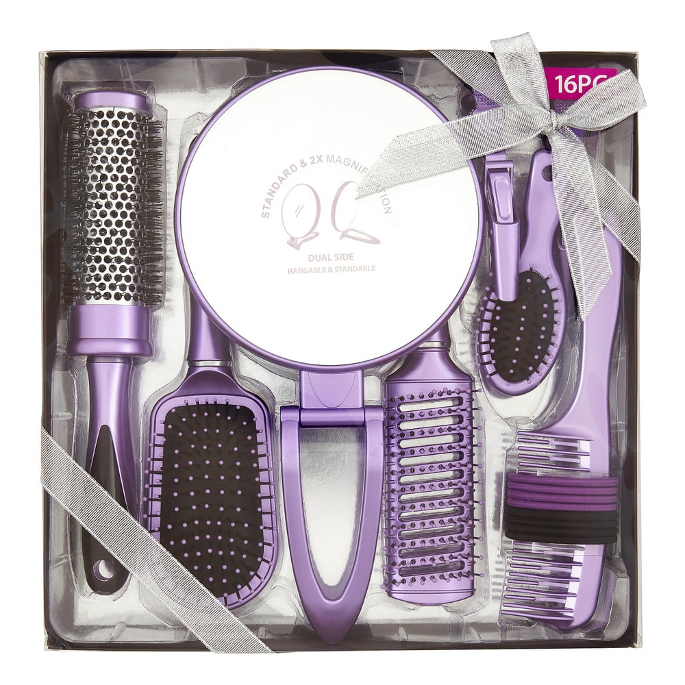 Hair Brush Styling Set with Magnifying Mirror, Lavender, 16 pieces (22