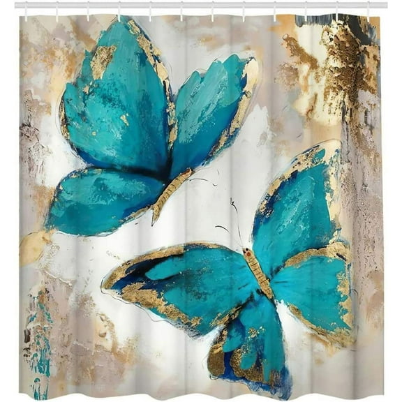 Teal Butterfly Shower Curtain Set with 12 Hooks, Decorative Shower Curtain Modern Bathroom Accessories, Machine Washable 72x72
