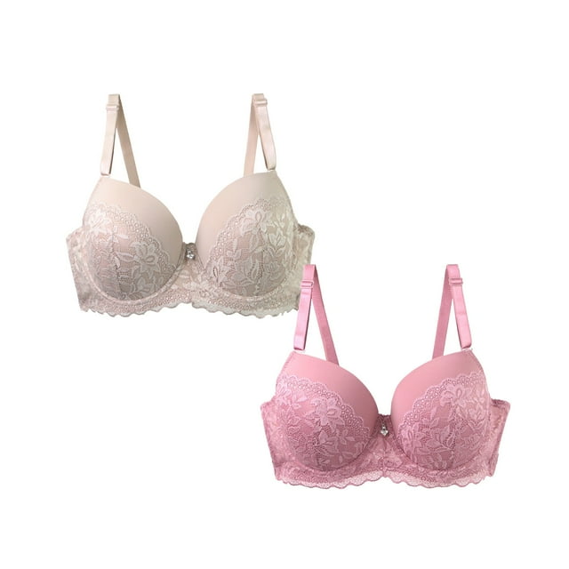 ManxiVoo 2 Pack Underwire Bra for Women Plus Size Full Coverage Lace Underwear Comfortable Support Daily Wear 80D Size