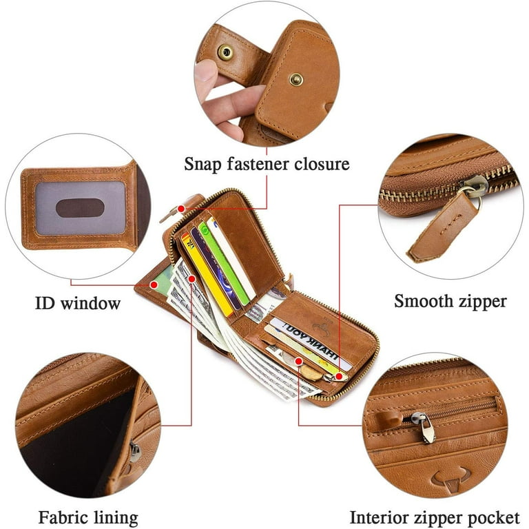 BAIGIO Woman BAIGIO RFID Men Leather Zipper Wallet Zip Around Wallet Bifold Multi Card Holder Purse Yellow Men s Size Small