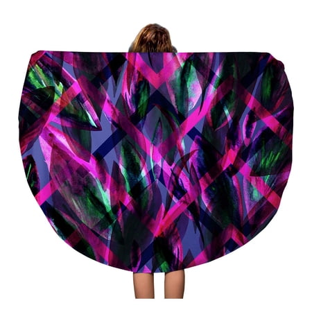 KDAGR 60 inch Round Beach Towel Blanket Vivid Floral Zig Zag Pattern on Dark Cool Abstract Travel Circle Circular Towels Mat Tapestry Beach Throw