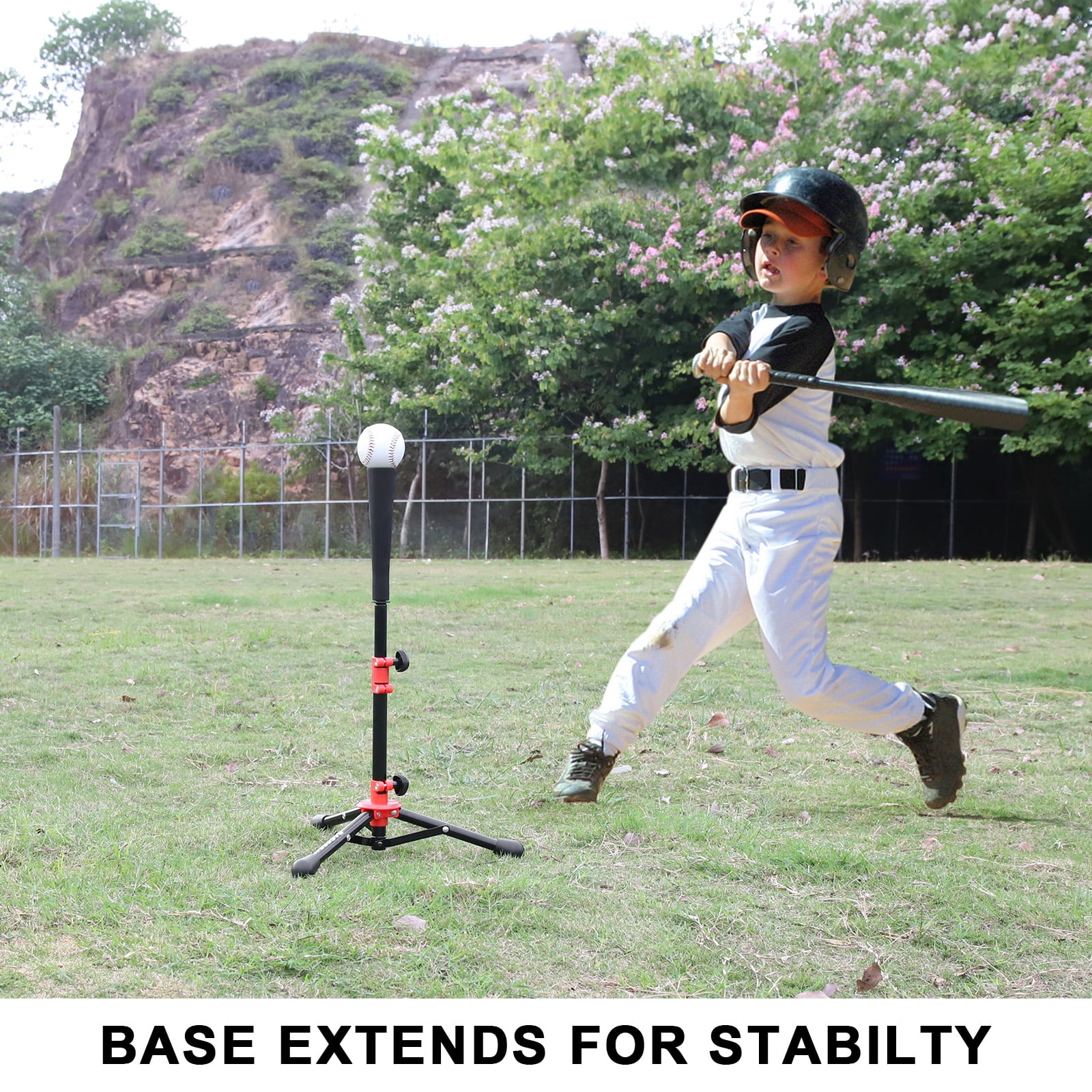 Baseball Batting Tee for kids, Portable Softball Baseball Tees for Hitting, Adjustable Angel Baseball Ball Caddy, Easy to Assemble, Intensive Support Frame, Batting Training Practice, Red