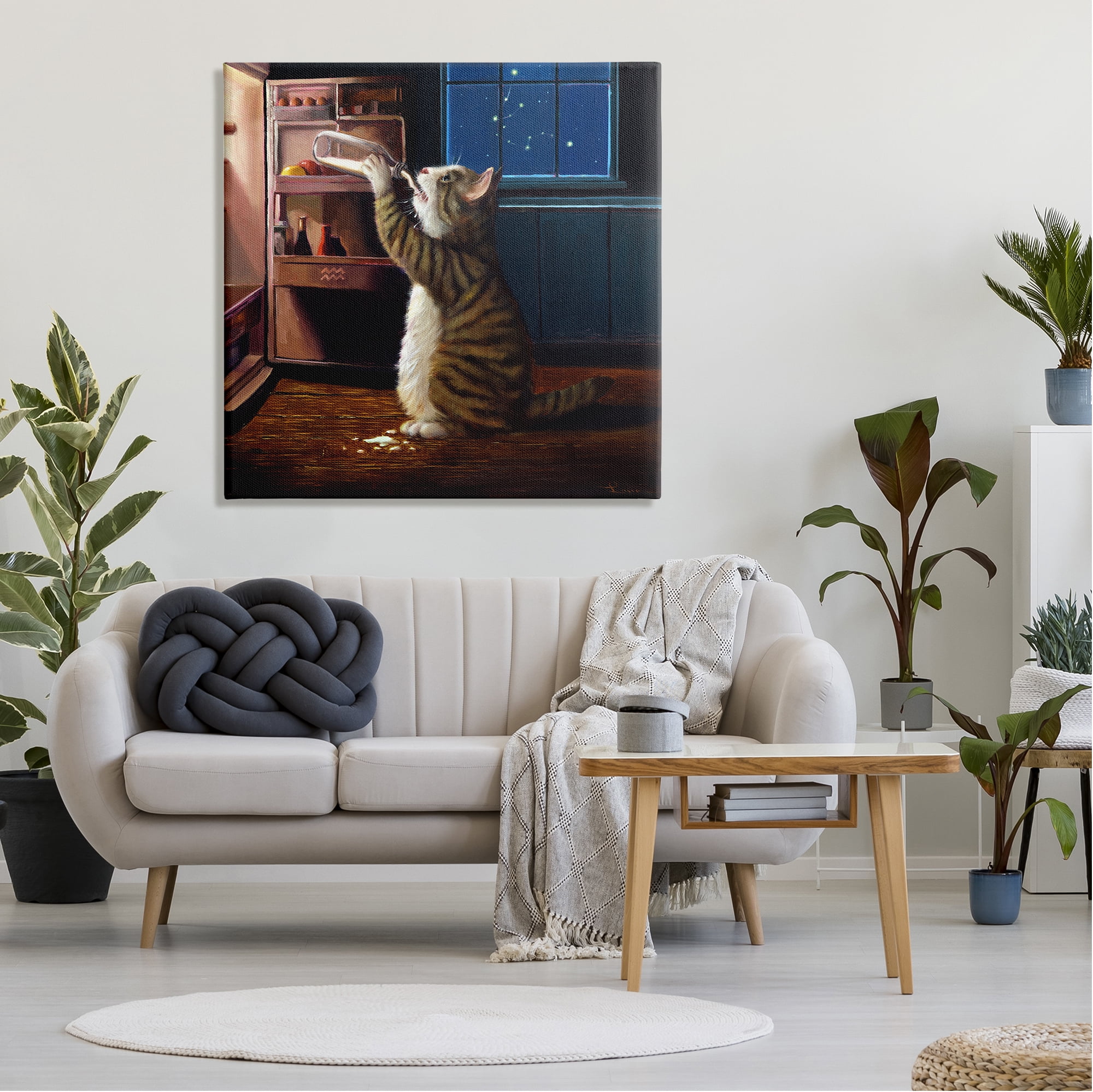 Stupell Industries Midnight Snack Cat Drinking Milk Kitchen Aquarius Symbol Painting Gallery Wrapped Canvas Print Wall Art, Design by Lucia Heffernan