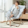 thumbnail image 4 of VibrantEcho Saucer Chair for Adult, Square Comfy Cozy Chair Folding Chair Faux Fur Metal Frame Foldable Reading Chair Accent Chair for Bed Room Living Room, Blue, 4 of 18