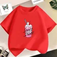 thumbnail image 3 of Camiseta de algodón con dibujos animados de batido de fresa para niñas, linda camiseta rosa con gráficos de manga corta para niños, ropa para bebés, 3 of 5