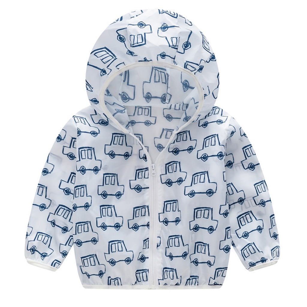 TAIAOJING Baby Girls Jacket Zipper Hooded Toddler Kids Sunscreen Summer Coats Printing Coat