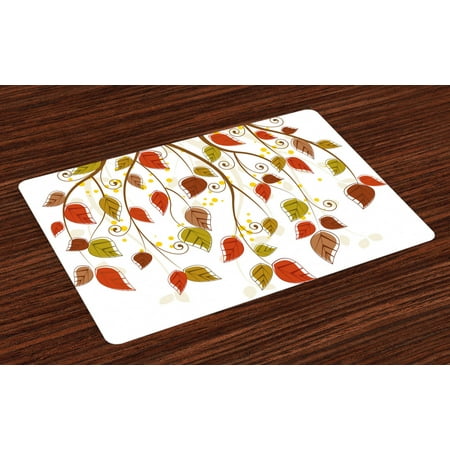 

Autumn Placemats Set of 4 Branches with Fall Leaves Seasonal Colors Nature Environment Foliage Washable Fabric Place Mats for Dining Room Kitchen Table Decor Burnt Sienna Brown Green by Ambesonne
