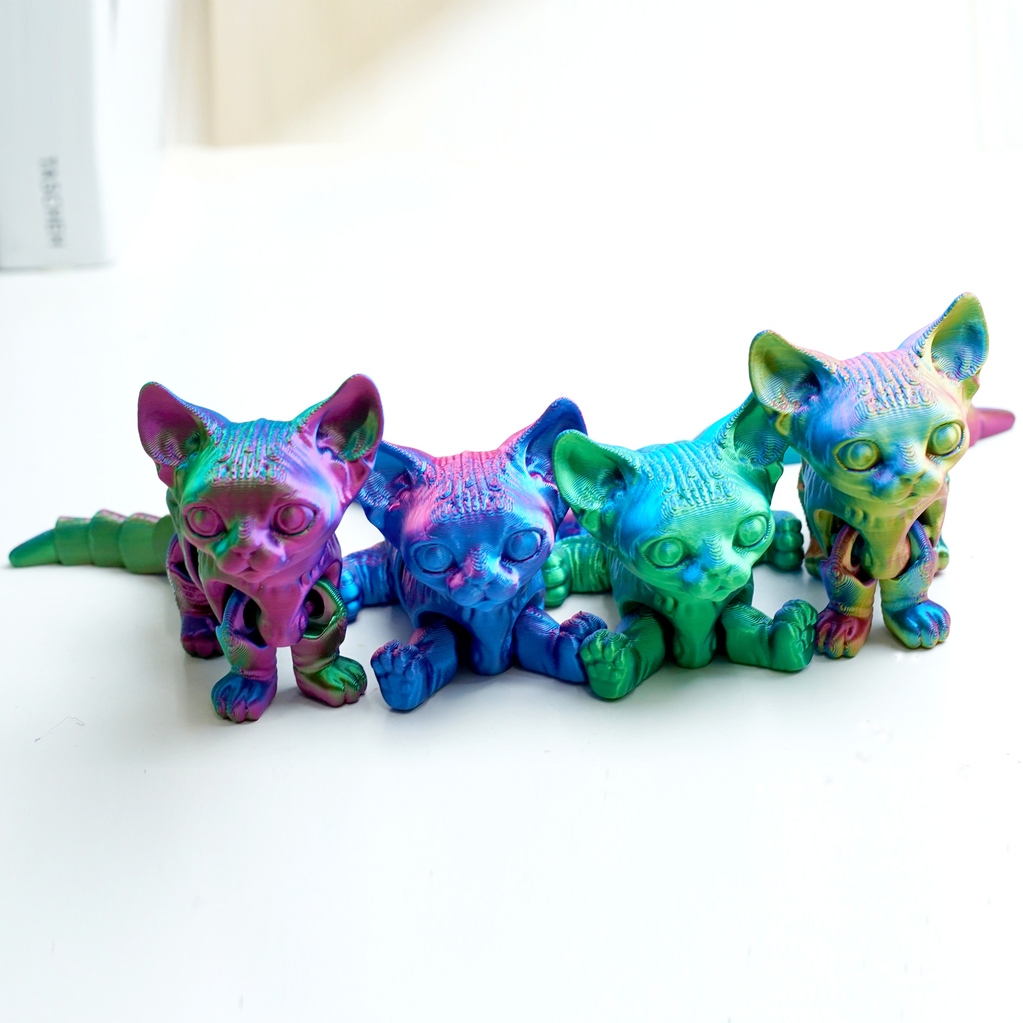 BANPIWOLG 4pcs 3D Printed Cat Model,Flexible Cat Animals Toy Statue,Joint Mobility,Home Office Decor,Interesting Toys for Autism/ADHD,Festival Gifts toco,Fidget Toys, Executive Desk Toy