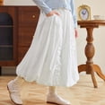 thumbnail image 4 of Rggeeun Toddler Girls Skirt Solid Color A Line Front Ruched Ruffle Waist Draping High Stretchy Calf Length for Summer Holiday Elegant Skirts,White,4-5 Years, 4 of 7