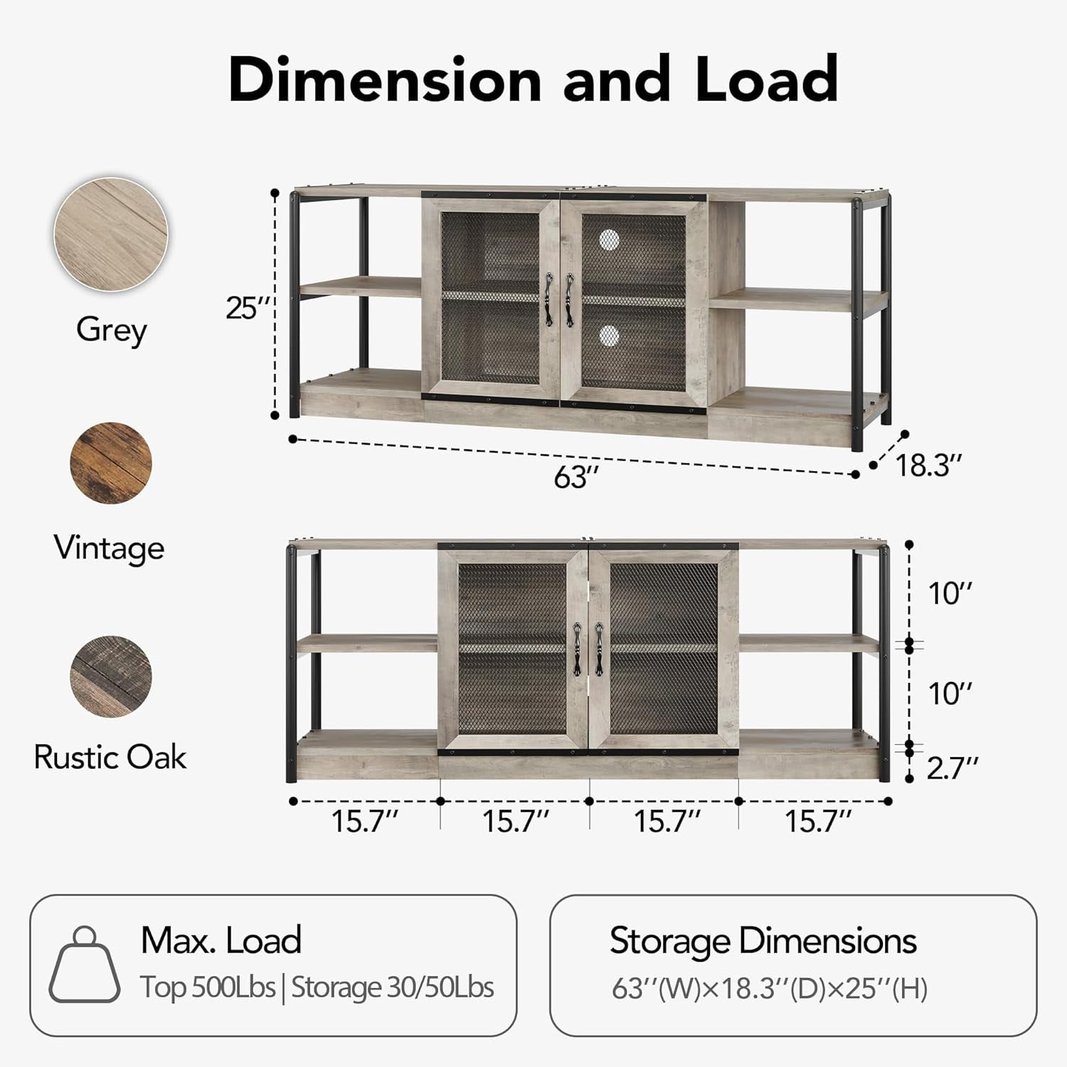 Twister.CK TV Stand for TVs up to 75", Entertainment Center with Storage Cabinet, Rustic TV Media Console Table for Living Room, Gray