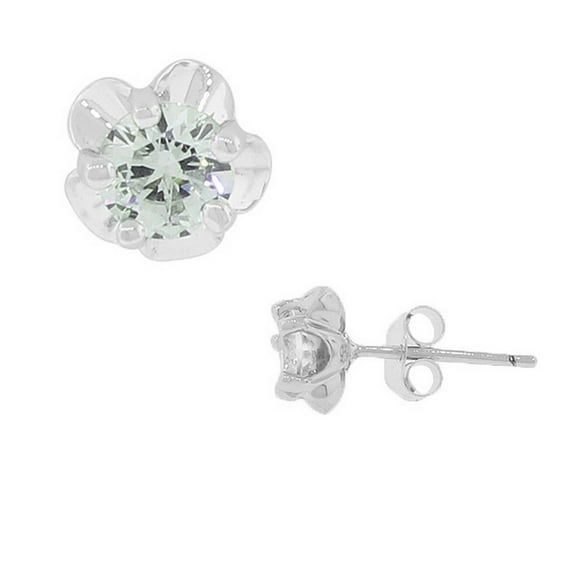 925 Sterling Silver White CZ Flowers Stud Earrings