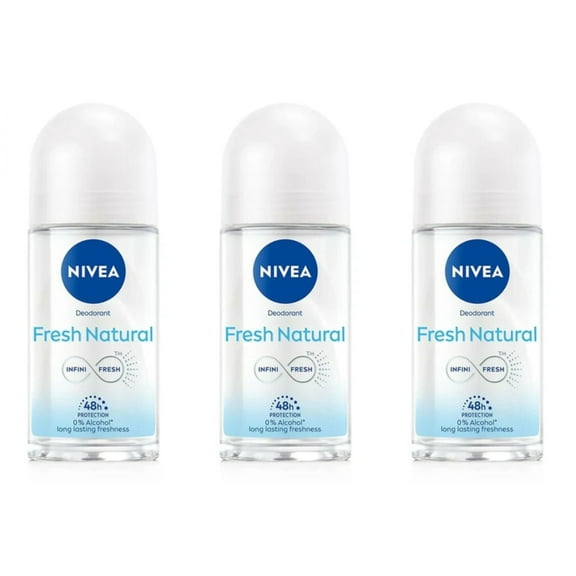 Nivea Fresh Natural Infini-Fresh Roll-On Deodorant Antibacterial 50ml 3-Pack