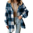 thumbnail image 2 of Guzom Womens Sherpa Lined Oversized Plaid Jacket - Mid-Length Blue, Cotton Polyester Blend, Fall Winter Casual Hooded,Size S, 2 of 3