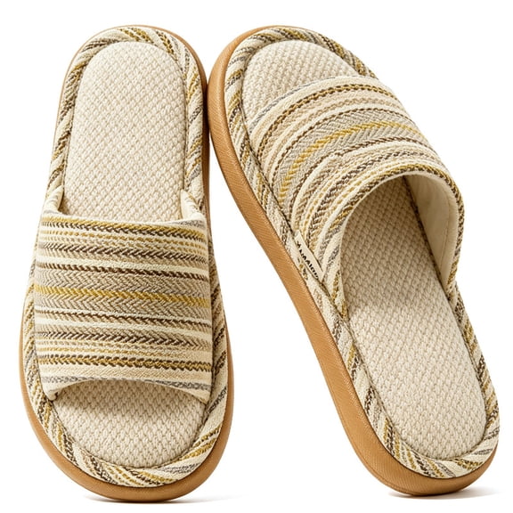 CHICVOMEY Women's House Slippers Breathable Lightweight Open Toe House Shoes Comfortable Summer Linen Non-slip Bedroom Shoes Indoor