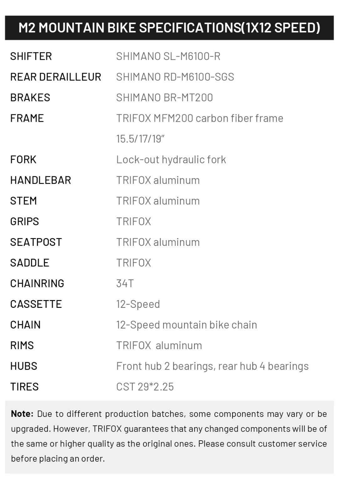 TRIFOX Carbon MTB Mountain Bike, New Upgraded T800 Full Carbon Fiber Frame Geometry with RD-M6100 12 Speed Derailleur System and Lock-Out Hydraulic Fork